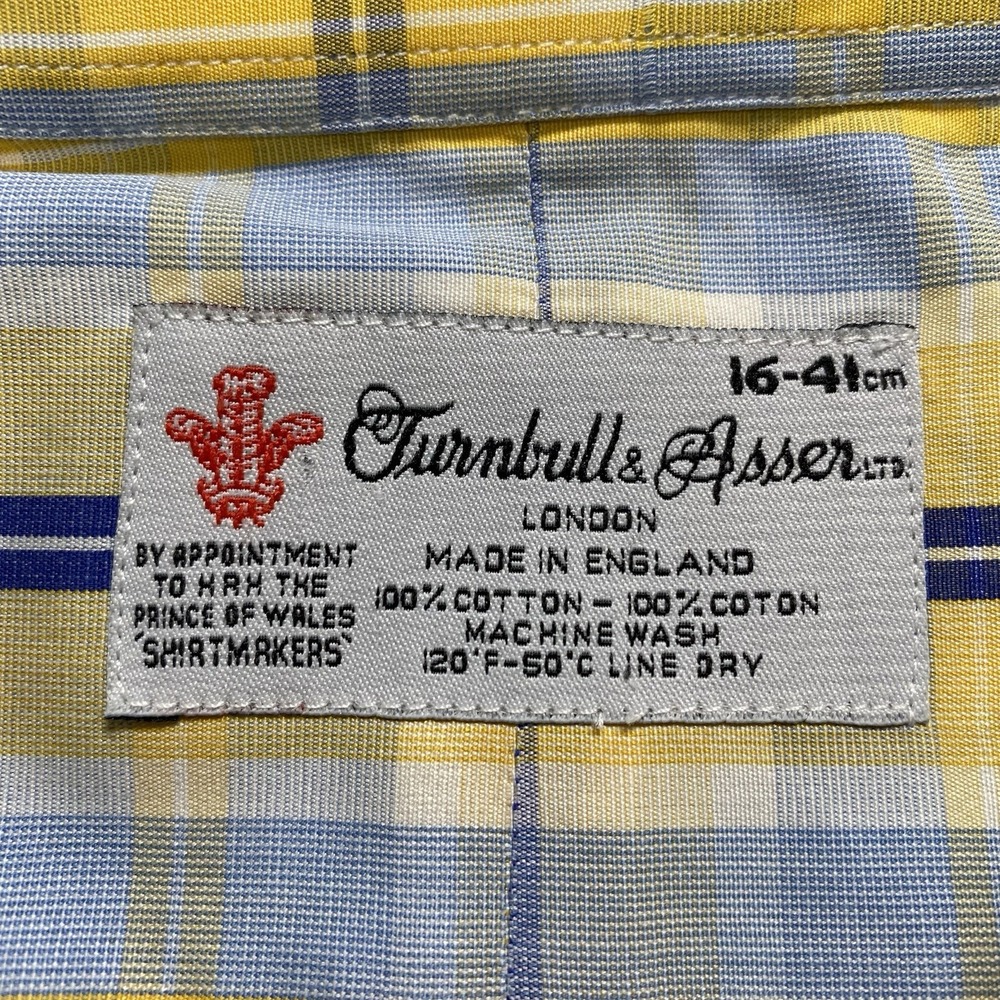 Turnbull Asser Dress Shirt 16 Blue Yellow Plaid - Picture 8 of 10